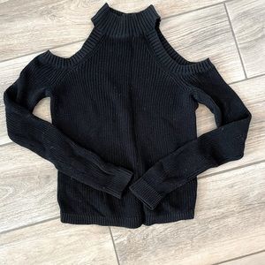 Express Knit Mock Neck Cold Shoulder Cotton Top (S)